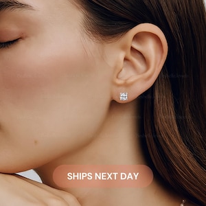 Lady Round Stud Earrings - 4 Prongs 5.0mm Solitaire Earrings - Round Handcut Crystal Earrings - Minimalist Dainty Earrings [BE9282]