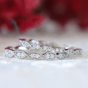 Mix & Match Art Deco Eternity Ring Set - Art Deco Stackable Ring Set - Vintage Ring Stack Set - Dainty Wedding Ring Set [BR2954-2A]