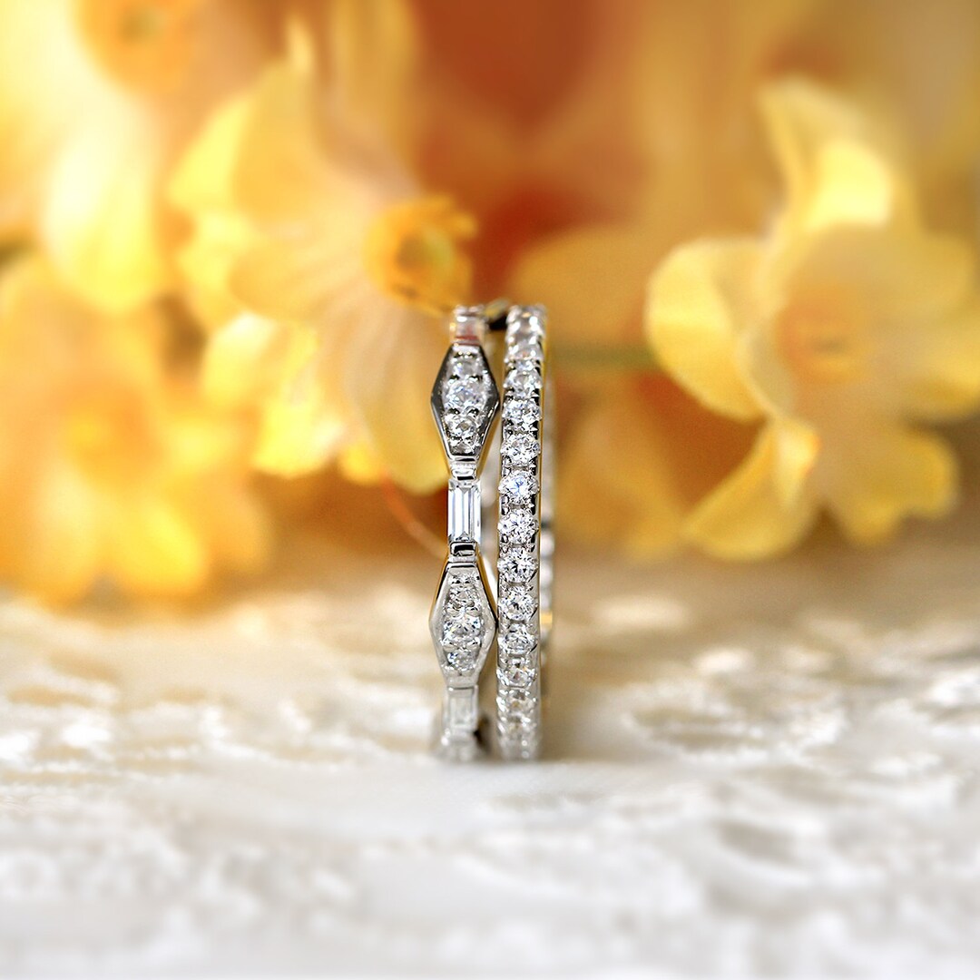 Unique Vintage Ring Stack Set Vintage Art Deco Eternity Stackable Set