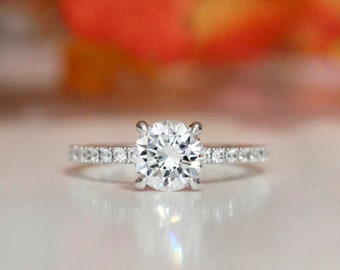 Bague de fiançailles solitaire ronde avec anneau de diamants - Bague CZ diamant taille brillant - Bague en argent sterling 925 - Or vermeil [BR1455M]