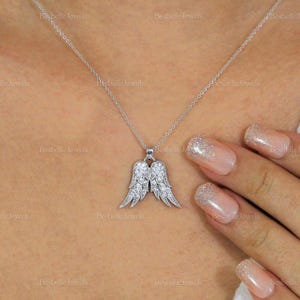 Angel Wing Necklace - Pavé Cz Diamond Statement Silver Pendant Necklace - Double Wing Dainty Silver Necklace - Gift for Her [BN5150]