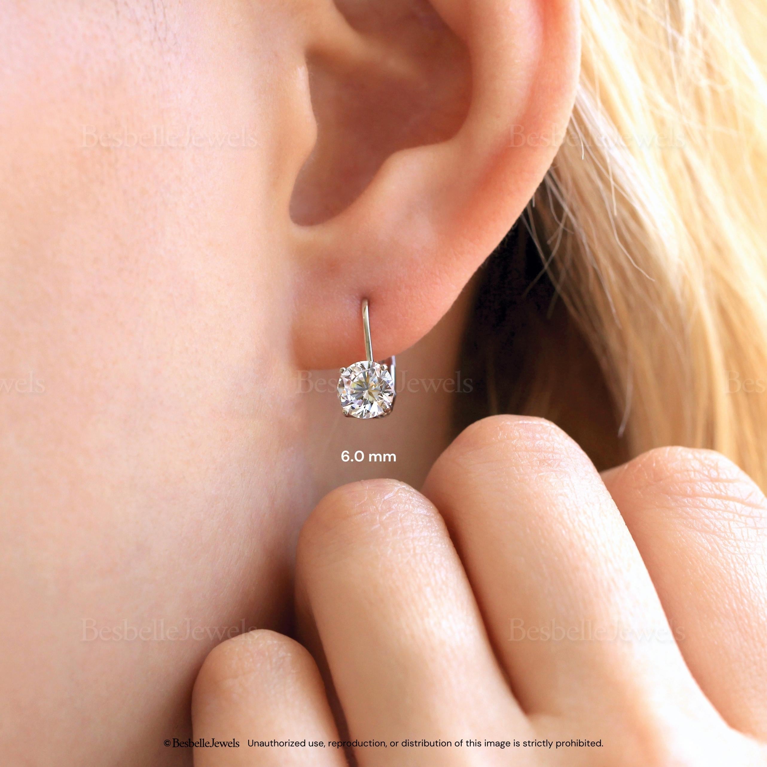 Round Solitaire Diamond Leverback Earrings Diamond Bridal Wedding Jewelry Crystal Leverback Earrings BE7800LB Etsy