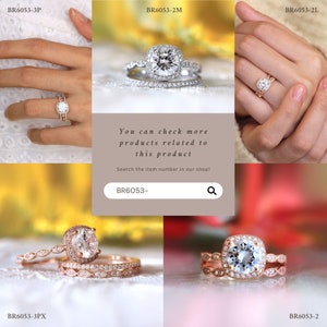 Round Diamond Art Deco Bridal Ring Set Double Engagement Ring Set Rose Gold Bridal Jewelry Set Diamond Wedding Ring BR6053-2P image 7