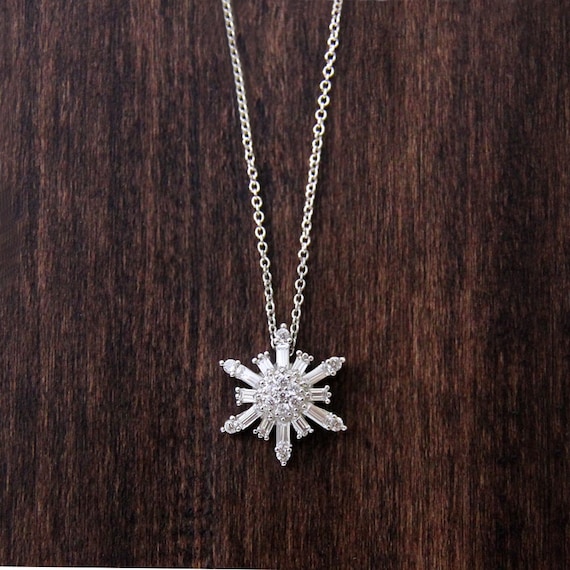 Buy Diamond Snowflake Necklace, Solid White Gold Diamond Cluster Pendant,  Layering Station Necklace and Chain Online in India - Etsy