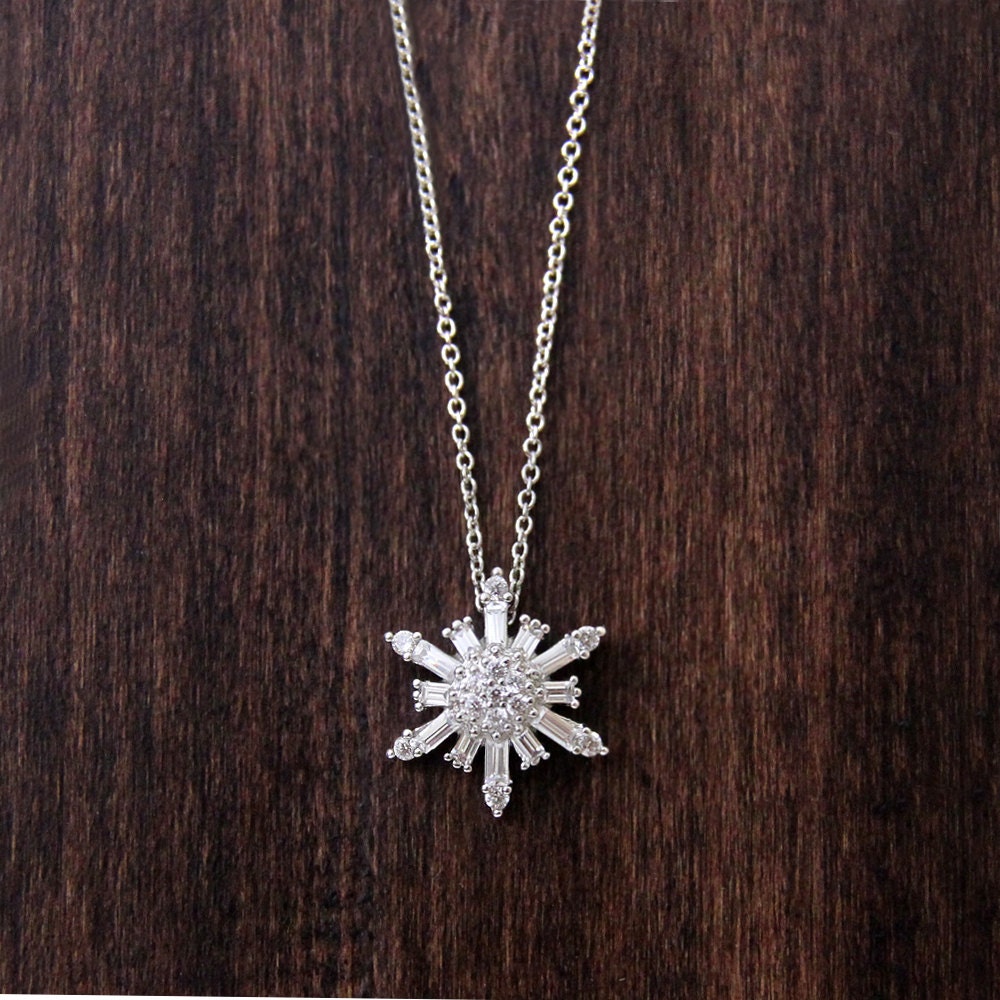 0.67 cttw Snowflake Pendant NecklaceBrilliantBaguette Cut Etsy