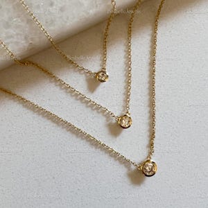 2.5mm to 3.5mm Minimal Round Bezel Necklace - Round Cut Cz Diamond Necklace - Dainty Solitaire Chain Necklace - Gift for Her [BN3204]