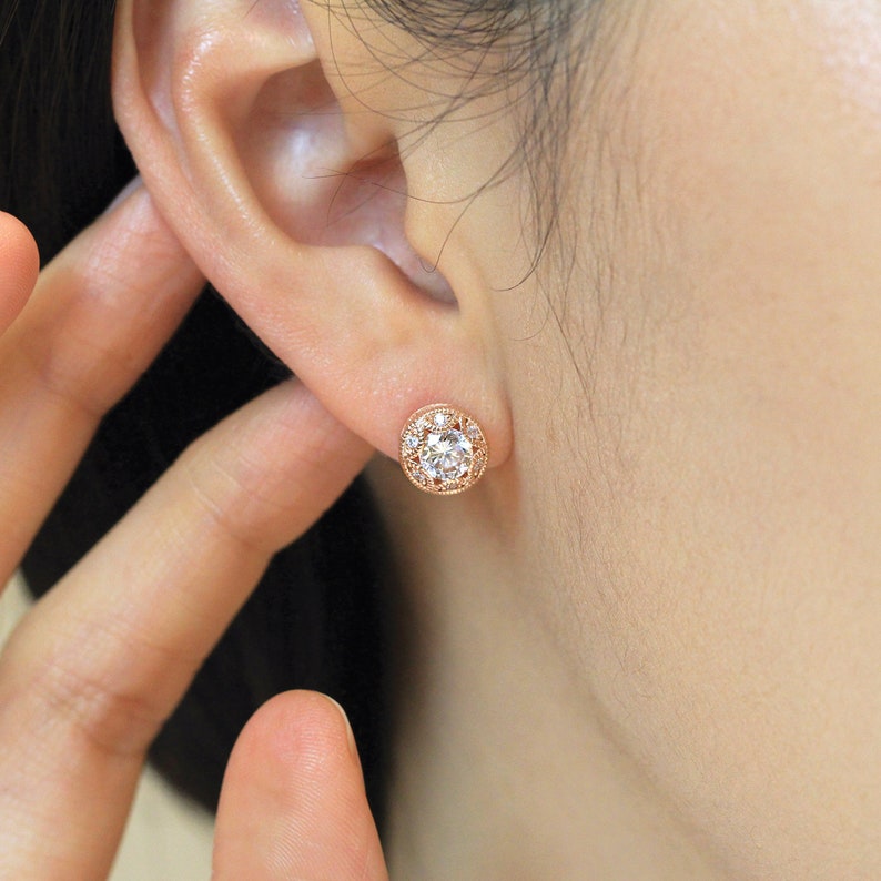 Vintage Art Deco Stud Earrings Brilliant Cut Diamond Simulant Etsy