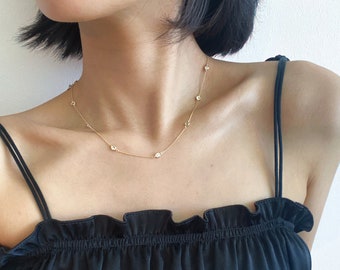 18 inch Dainty Minimalist Diamond by the Yard Necklace - Gold Bezel Station Necklace - Dainty Gold Necklace - Dainty Necklace [BN1112]