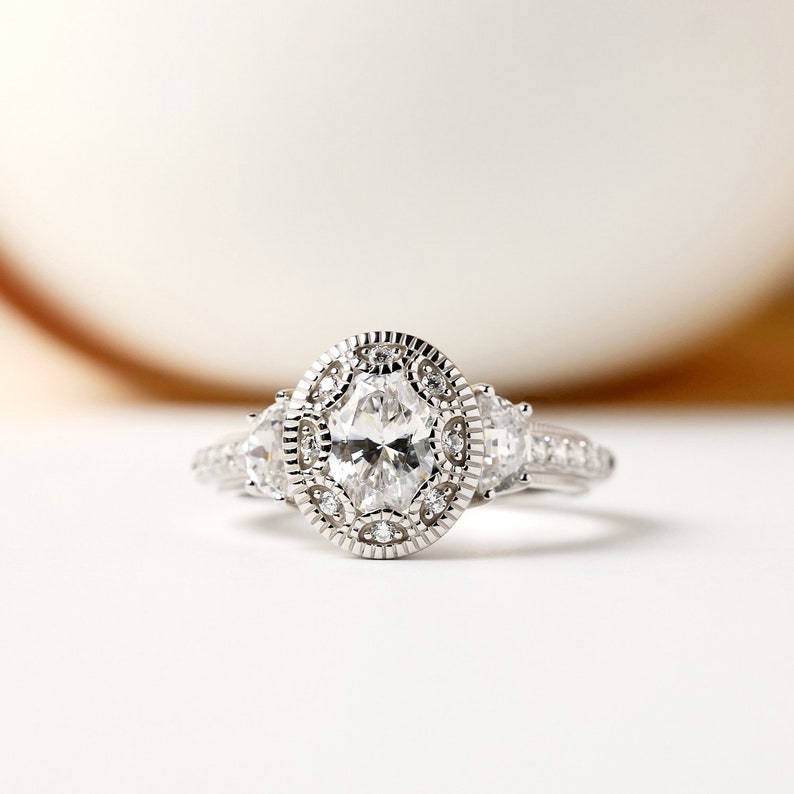 Met Art Deco Oval Diamond Engagement Ring  Oval CZ Diamond image 1