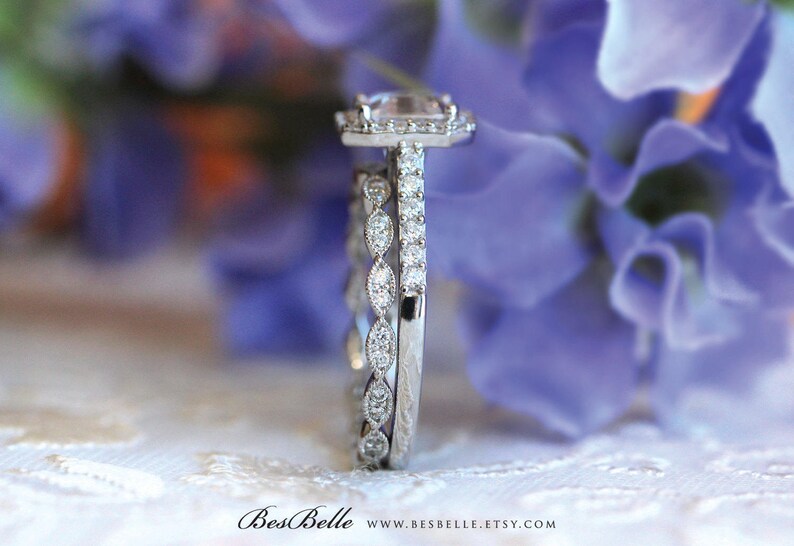 61926-2A 2.88 cttw Asscher Cut Main Stone Halo Engagement Ring w Art Deco All or Half Eternity band-Bridal Set Ring