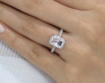 Bague de fiançailles diamant éclatant tendance - Diamant taille éclatant 10 x 7 mm halo latéral pavé - Bague diamant CZ pour proposition de mariage [BR9454]