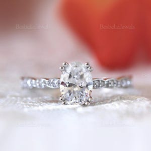 Oval Art Deco Solitaire Engagement Ring - Oval Cut Solitaire Ring - Minimalist Oval Solitaire Promise Ring - Oval Dainty Ring [BR2054]
