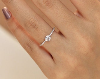 Minimalist Circle Solitaire Diamond Ring - Dainty Everyday Jewelry - Silver CZ Diamond Ring - Daily Silver Jewelry - Gift for Her [BR3854]