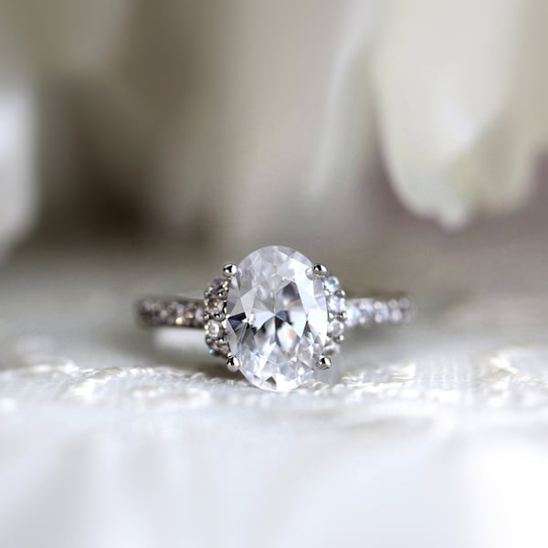 Regal Art Deco Ring - Diamond Art Deco Engagement Ring - Oval Cut Diamond Ring - Silver Promise Ring - Minimalist Diamond CZ Ring [BR4519]