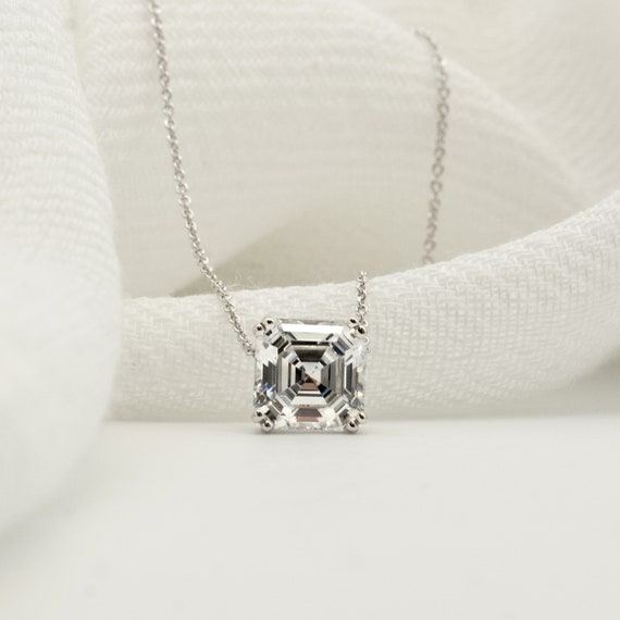 Buy Asscher Cut and Trapezoid Diamond Necklace Online in India - Etsy