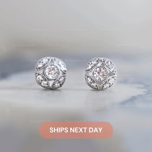 Vintage Art Deco Stud Earrings - Milgrain Art Deco Studs - Bridesmaid Wedding Jewelry - Minimalist Dainty Floral Earrings [BE1152]