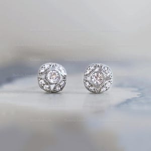 Vintage Art Deco Stud Earrings - Milgrain Art Deco Studs - Bridesmaid Wedding Jewelry - Minimalist Dainty Floral Earrings [BE1152]