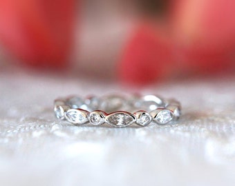 Marquise & Brilliant Cut Eternity Band Ring - Unique Minimalist Wedding Ring - Stackable Dainty Silver Rings - Unique Pattern Ring [BR1214]