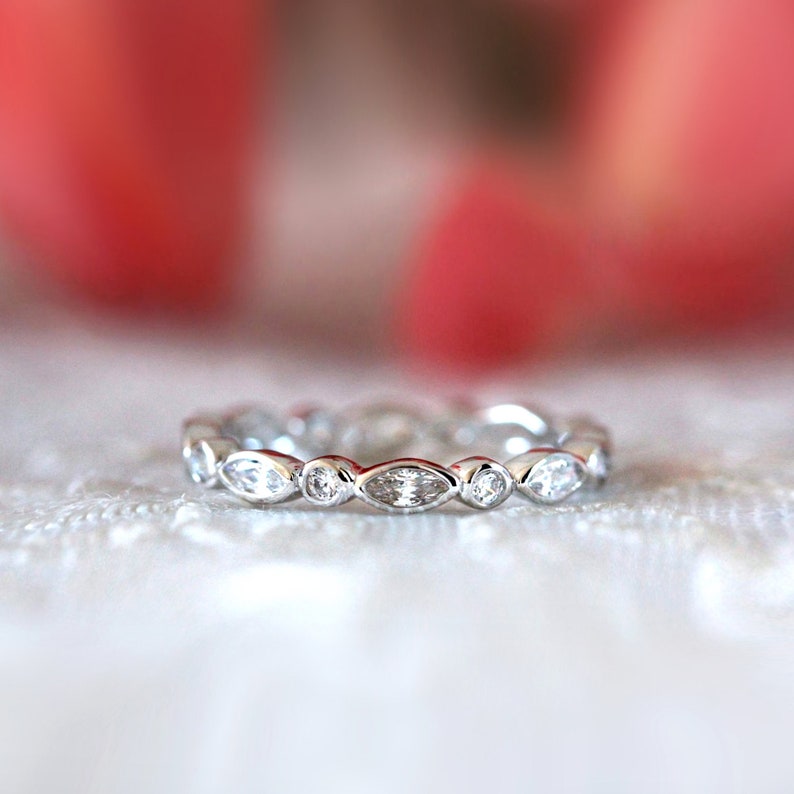 Marquise & Brilliant Cut Eternity Band Ring Unique Minimalist Wedding Ring Stackable Dainty Silver Rings Unique Pattern Ring BR1214 SILVER