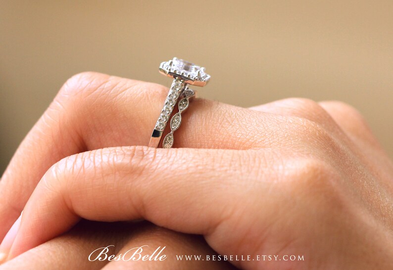 61926-2A 2.88 cttw Asscher Cut Main Stone Halo Engagement Ring w Art Deco All or Half Eternity band-Bridal Set Ring