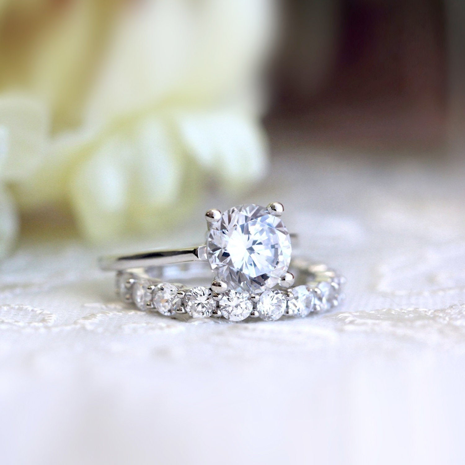 Solitaire Wedding Ring Stack Set Diamond Eternity Ring Set Two