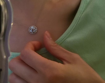Detail Halo Diamond Filigree Necklace - Dainty Necklace - Filigree Halo Necklace - Celtic Necklace - Dainty Silver Necklace [BN3453]