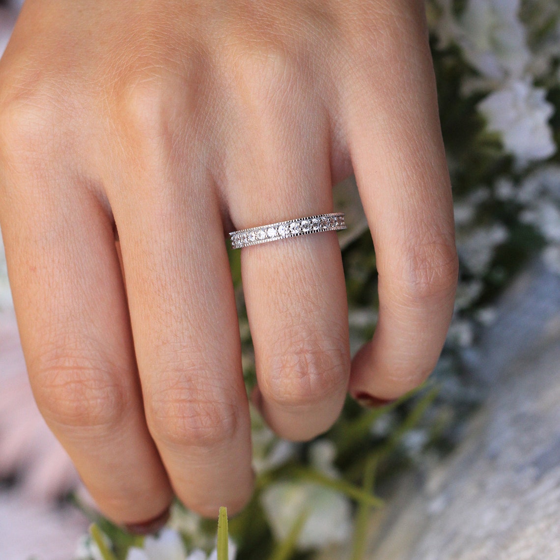 Stackable Milgrain Pave Set Eternity Ring Brilliant Cut CZ - Etsy