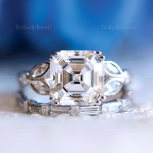 Asscher Cut Art Deco Bridal Set Ring - Vintage Style Double Ring Set - Dainty Wedding Ring Set - Gift for Her [BR3214-2B]