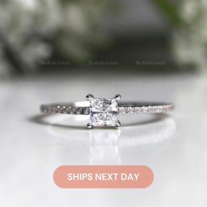 Minimal Square Solo Ring / Princess Cut Engagement Ring / Lab Created CZ Diamond / Stackable Wedding Ring / Minimalist Square Ring / 3954