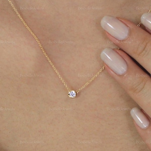 3.0mm Round Cz Diamond Bezel Necklace - Dainty Round Necklace - Round Brilliant Cut Chain Necklace - Gift for Her - Bridesmaid Gift [BN4204]