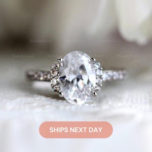 Art Deco Oval Engagement Ring / Half Halo Promise Ring / Regal Style Ring / Lab Created CZ Oval Ring / Dainty Oval Halo Ring / 4519