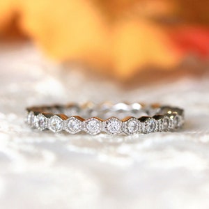 Vintage Hexagon Shaped Milgrain Eternity Ring - Brilliant Cut Ring - Minimalist Ring - Hexagon Shaped Wedding Band [BR6016]