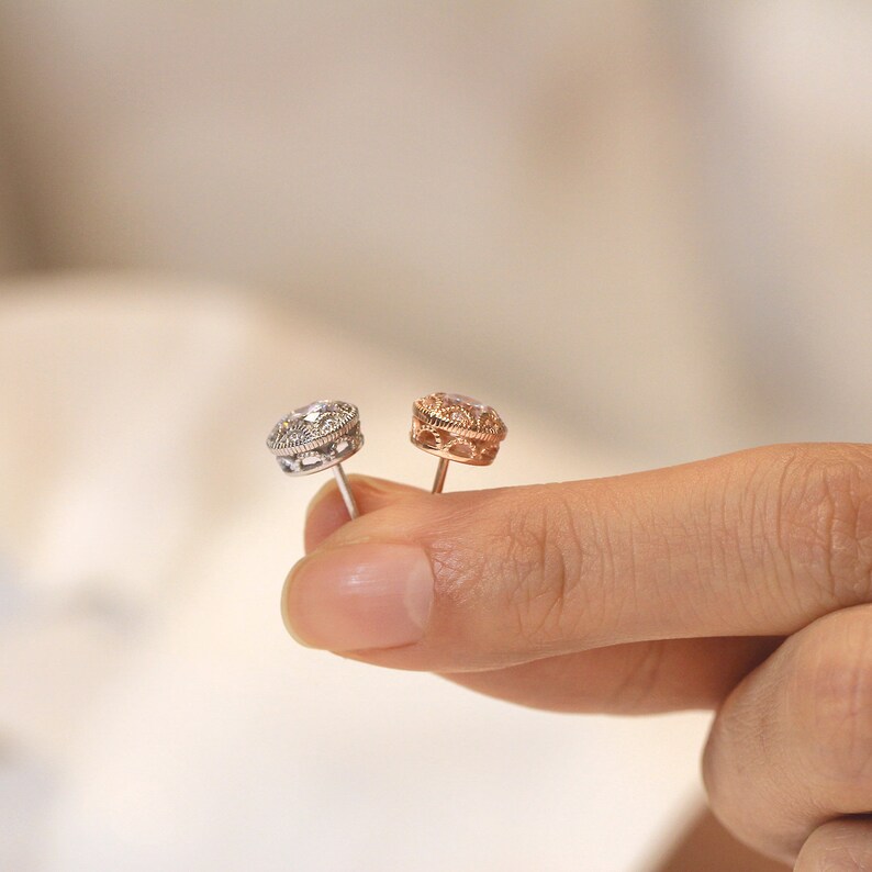 Vintage Art Deco Stud Earrings Brilliant Cut Diamond Simulant Etsy