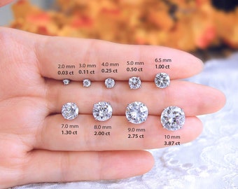 4-Prong Solo Diamond Studs - Mini Diamond Studs 2mm to 10mm - Gift for Her - Tiny Stud Earrings - Minimalist Daily Earrings [BE8559]