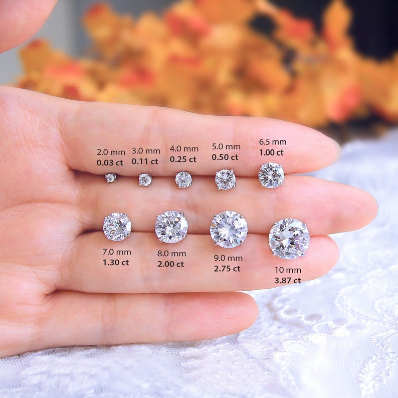 4prong Solo Diamond Studs Mini Diamond Studs 2mm to 10mm Etsy