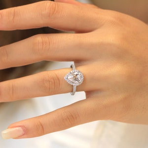 Pear Halo Diamond Engagement Ring - Diamond Ring - Dainty Minimalist Promise Ring - Classic Wedding Jewelry - Gift CZ Diamond Ring [BR4952]