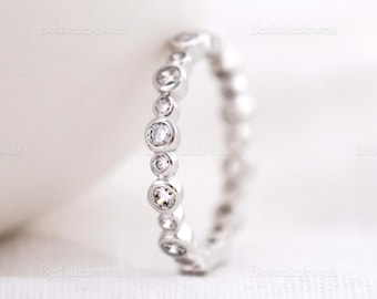 Bubble Bezel Eternity Ring Stackable Ring Set Round Brilliant
