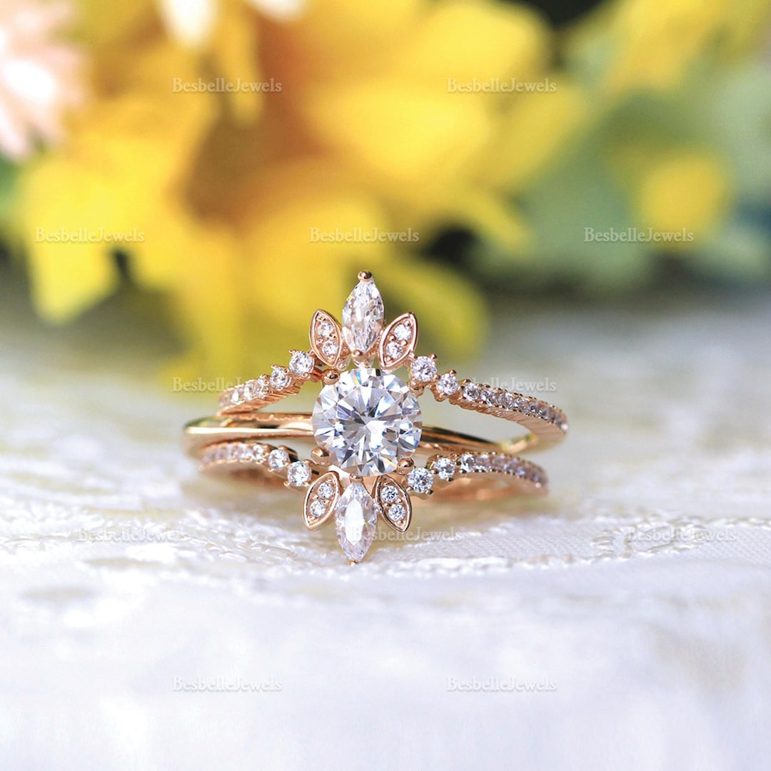 Tiara Setting Ring Tiara Bridal Ring Set - Dainty Wedding Jewelry Set - Brilliant ...