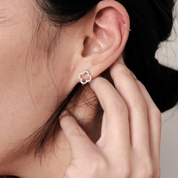 Sapphire & Diamond Clover Cluster Dangle Hoop Earrings in White Gold |  Borsheims