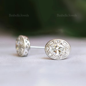 Vintage Detail Oval Stud Earrings - Art Deco Studs - Minimalist Vintage Style Earrings - Bridesmaid Wedding Jewelry [BE5557]