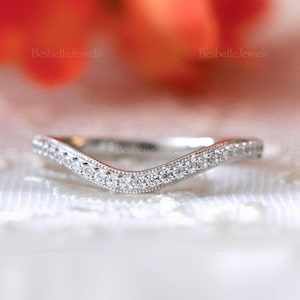 Milgrain Curved Pave Wedding Ring - Stackable Curved Band Ring - Minimalist Curve Ring - Wedding Band - Gift for Her [BR5154]