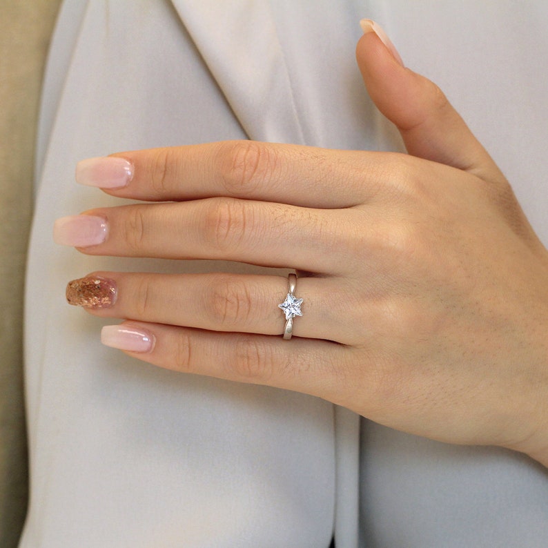 Solitaire Star Ring Fancy Star Cut Diamond Simulant Bridal - Etsy