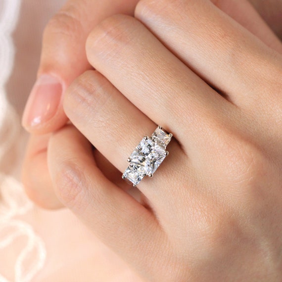 4 50 Cttw Viereckig Drei Steine Verlobungsring Prinzessin Cut Etsy