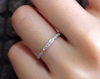 Full Diamond Eternity Ring - Dainty Stackable Ring - Brilliant Cut Pave Stone Wedding Ring - Unique Art Deco Band Ring [BR3016]
