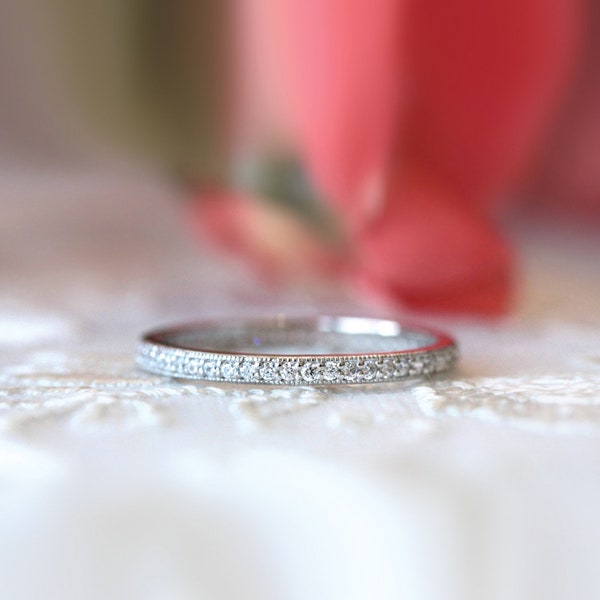 Dainty Milgrain Full Pave Eternity Band - Brilliant Cut Micro Pave Diamond Stackable Band - Minimalist Stacking Ring [BR0854E]