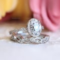 Vintage Oval Halo Engagement Ring Set, Art Deco Sterling Silver Bridal Set, Filigree Vine Wedding Band, Antique Style Promise Ring 5953-2LR