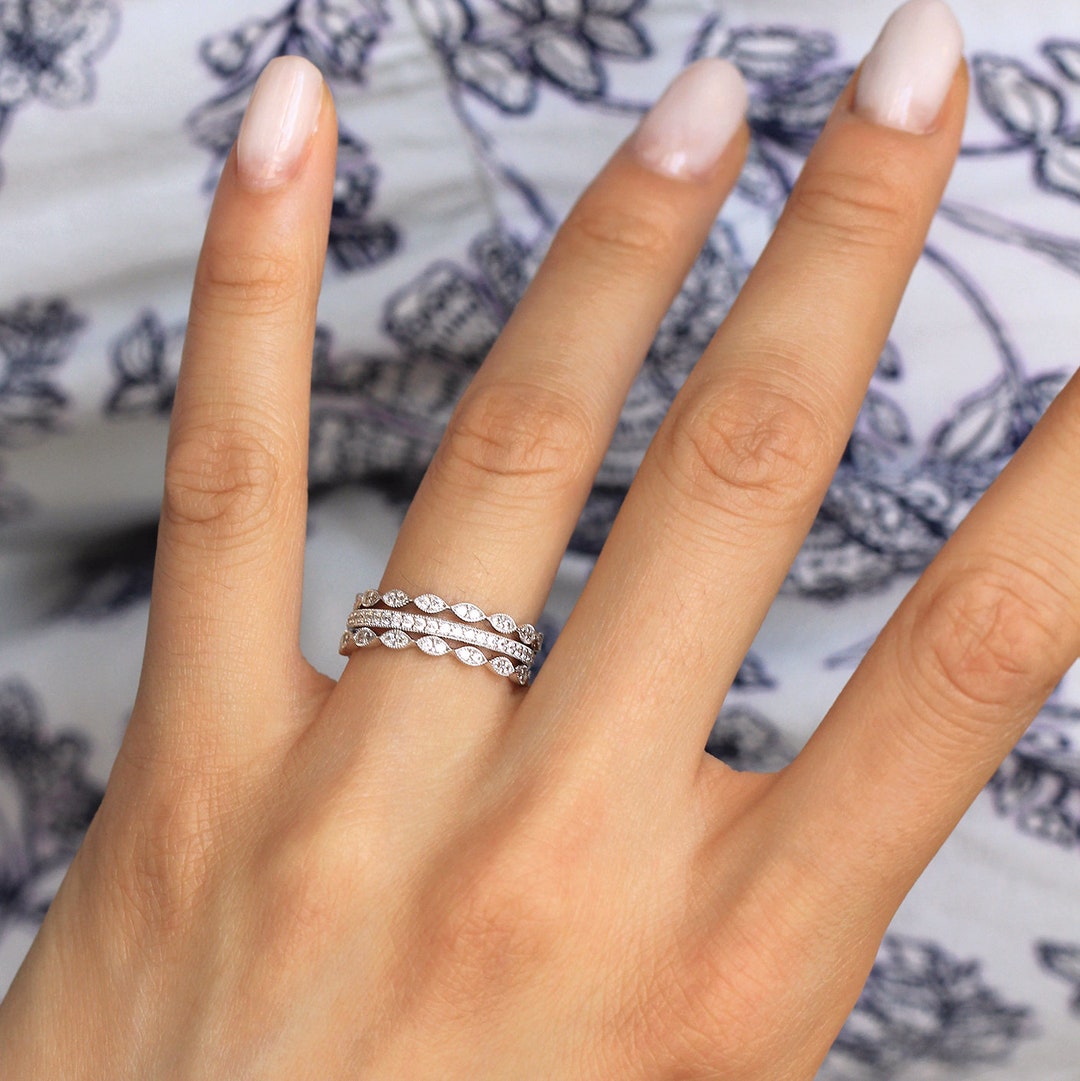 Stackable Art Deco Style Rings Three Piece Milgrain Eternity Ring Set ...