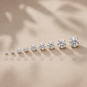 Clara Runde Solitär-Ohrstecker mit 4 Krappen, 2 mm-10 mm Diamant-Imitat-Ohrstecker, Sterlingsilber oder Roségold-Vermeil, Geschenk für Brautjungfern (8559E)