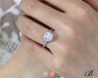 1.58 cttw Halo Anillo de compromiso Brillante Corte Diamante Simulante Anillo nupcial Anillo promesa Anillo aniversario [BR0754]