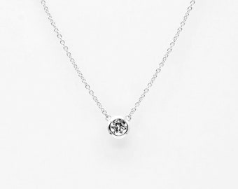 3.5mm Round Diamond Bezel Necklace - Dainty Round Necklace - Round Brilliant Cut Chain Necklace - Gift for Her - Bridesmaid Gift [BN3204-1]